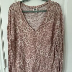 PINK Victoria's Secret Leopard Pritn Waffle Knit Long Sleeve Top